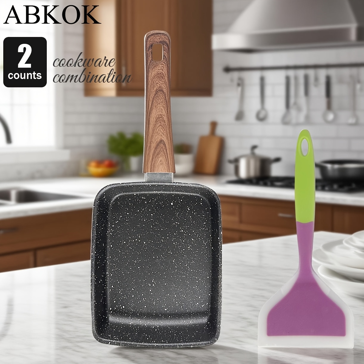 TEMU Pan With Spatula, Japanese Cookware, Egg Pan, Rectangle Frying Pan, Kitchen Accessories, Square Pan, Omelette Maker Nonstick