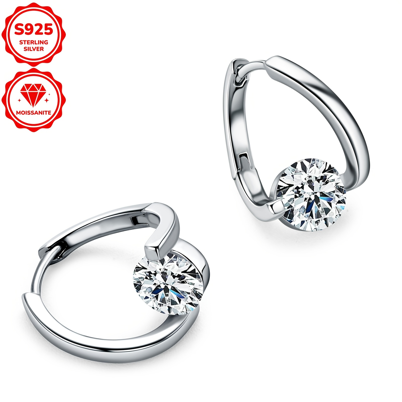 1 pair elegant 925 sterling silver hoop earrings 1 0ct 6 5mm round cut   vvs1 moissanite 14k golden plated twisted design synthetic stone for women   jewelry with gra certificate details 5