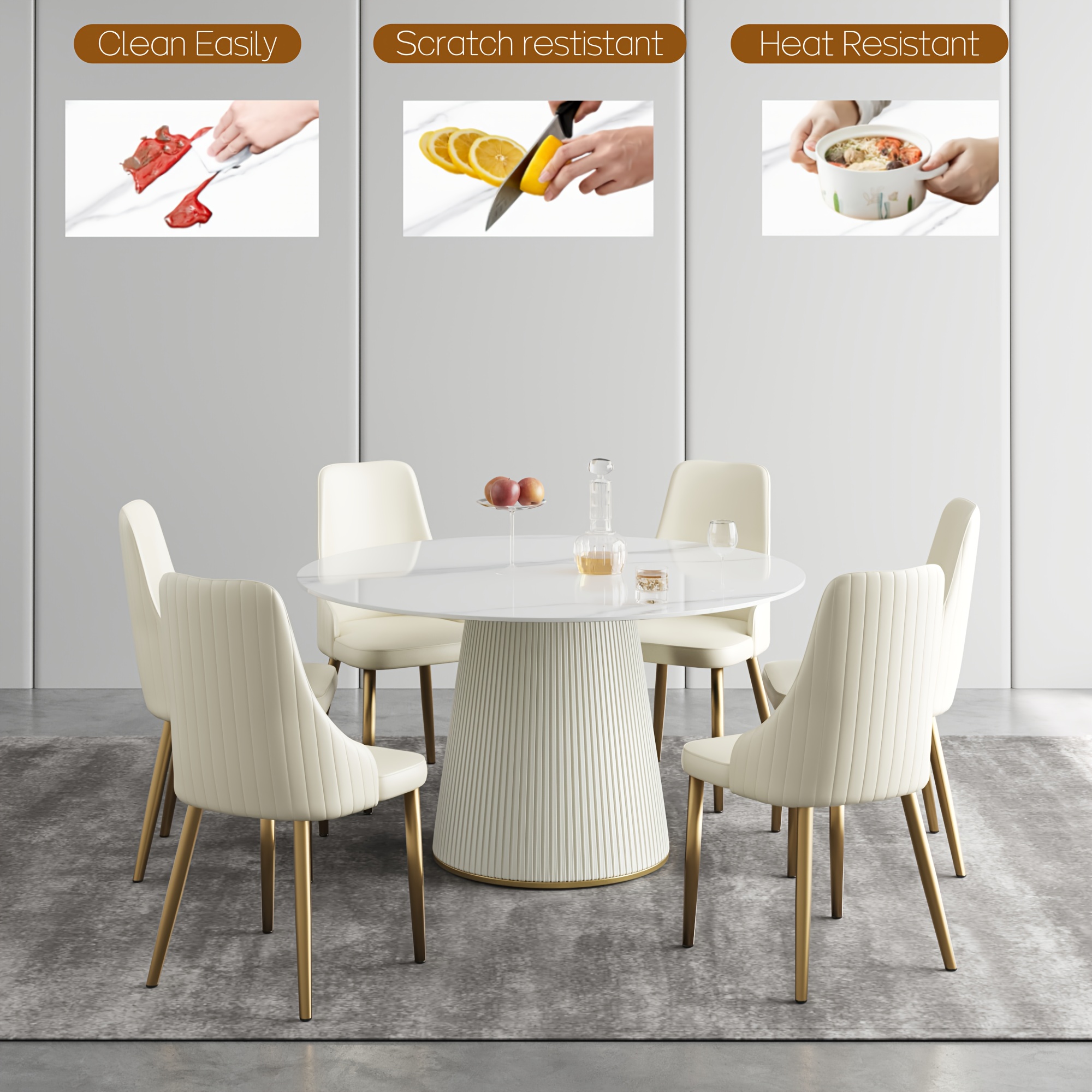 53   table suitable for 6 8 people table only chairs not included   dining rooms or kitchens featuring a glossy sintered stone top and a beige solid wood base ideal for restaurants as well Product details 12