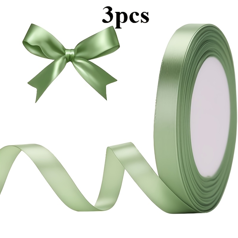 Image of 3 Rolls Of Sage Green Ribbon, Suitable For Wedding Decorations And Gift Wrapping, Party Decorations, Valentine's Day Gift Wrapping Ribbon, Gift Wrapping Supplies > Gift Wrapping Ribbon