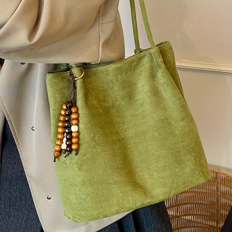 TEMU Retro Easy Lazy Style Women's Tote Bag, Exquisite Bead Pendant, Magnetic Closure, Versatile Large Capacity Shoulder Bag, Suitable For Daily