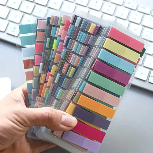1000pcs european retro fluorescent pet transparent self notes morandi color coding markers rectangular 28 mixed colors with index labels for organization and recording