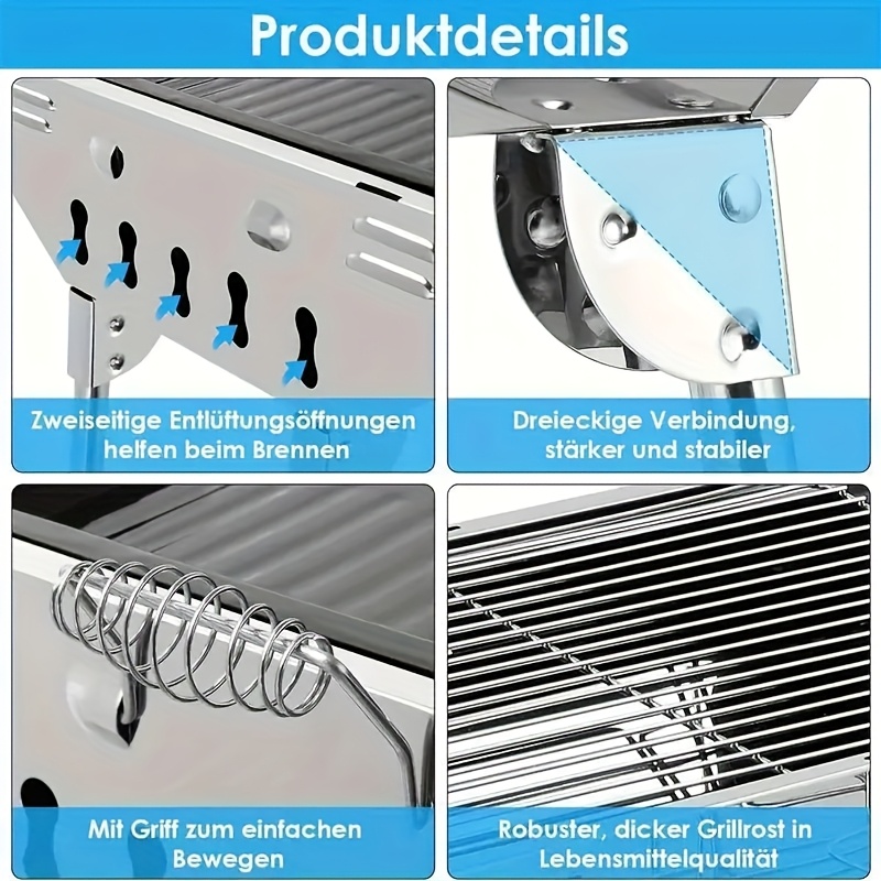 Grand barbecue de luxe pour les rassemblements à domicile et le camping, doté d'un grand gril en acier inoxydable, d'un barbecue portable pliable en charbon de bois adapté au camping, aux voyages, au parc et à la plage. Les fêtes de barbecue en plein air.