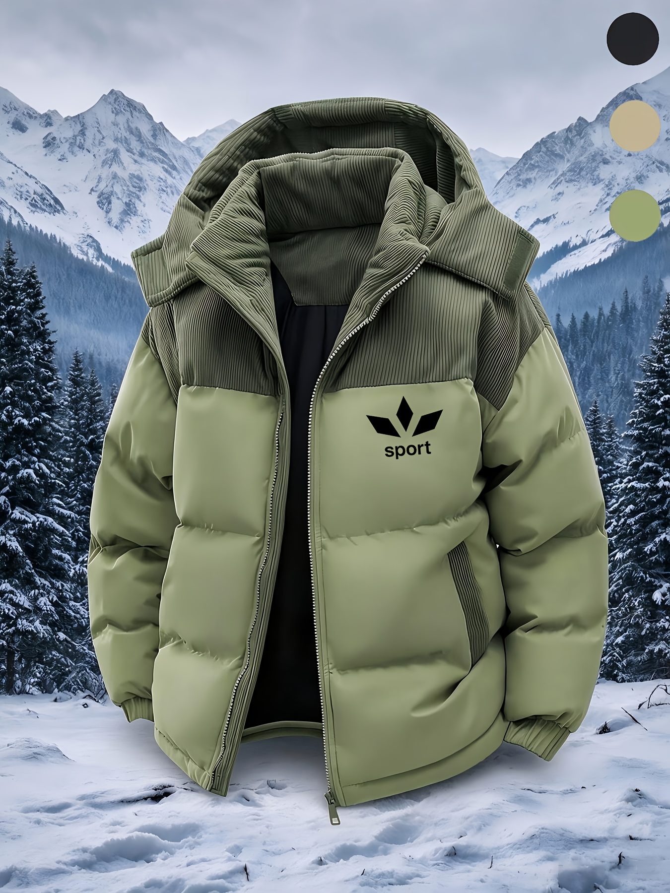 Men's Thickened Warm Hooded Jacket with Print Design