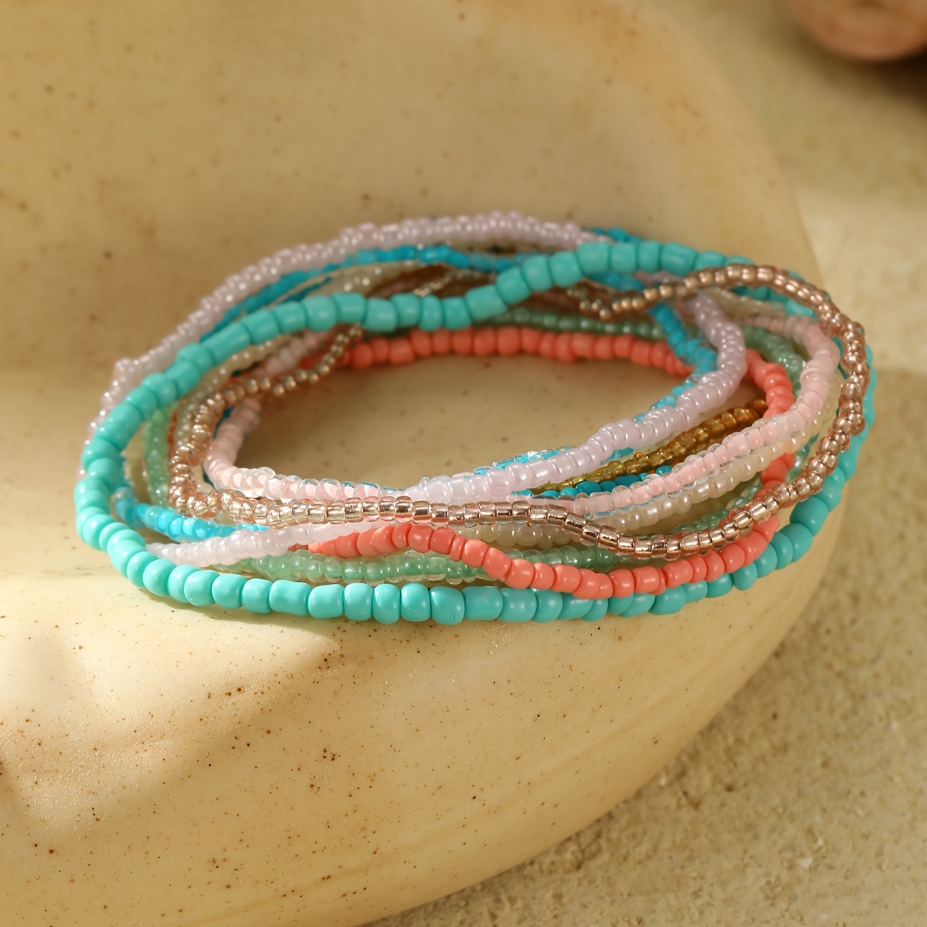 10pcs Bohemian Colorful Glass Bead Bracelet Set For Women