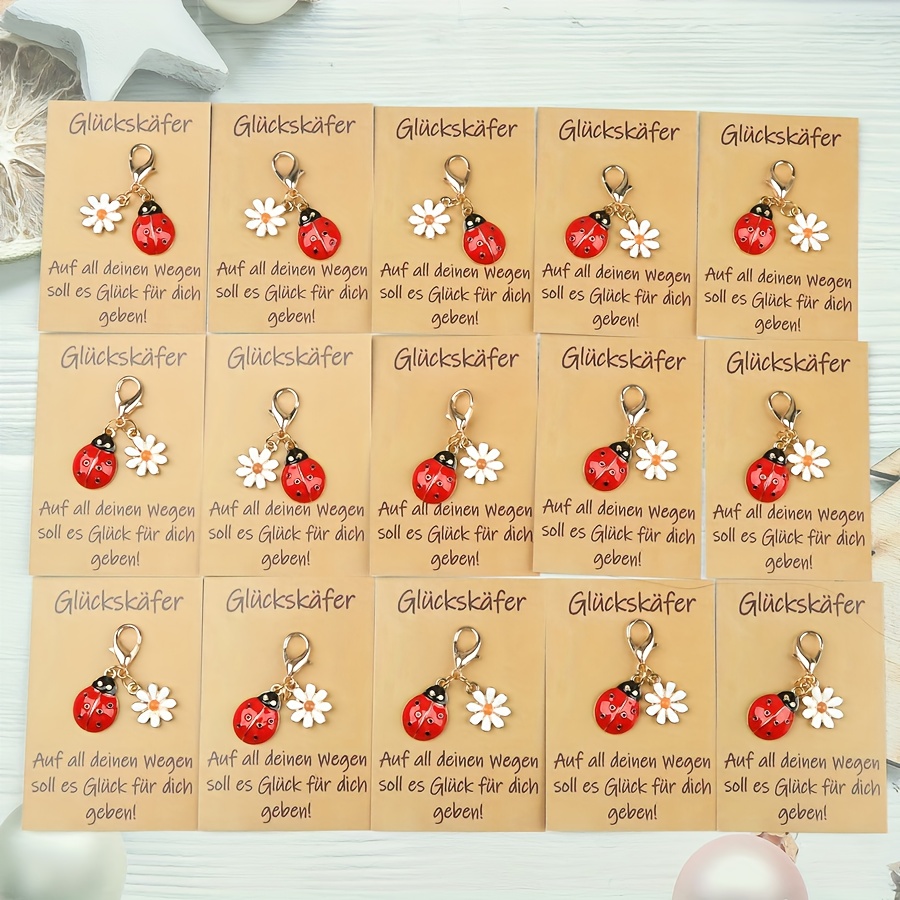 E-shop Set mit 15 Marienkäfer- und Gänseblümchen-Schlüsselanhängern - Mit motivierenden Marienkäfer-Karten, ideal für Feiern, Geburtstage, Hochzeiten,