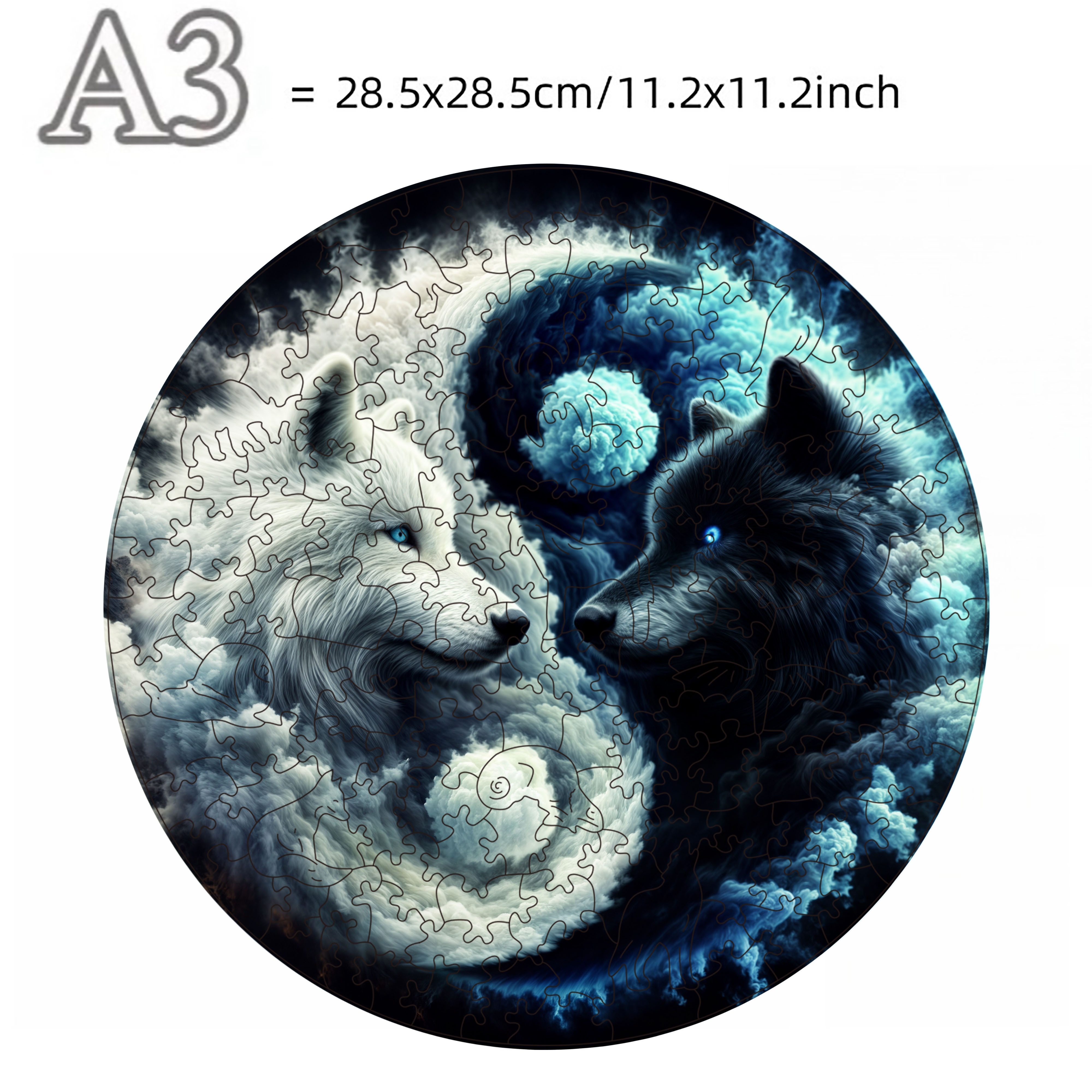 Yin-yang Wolves Wooden Puzzle - Artistic Black, | Challenging Jigsaw Toy For | Ideal Gift For Birthdays, Holidays & Special Occasions |, Includes Gift Box