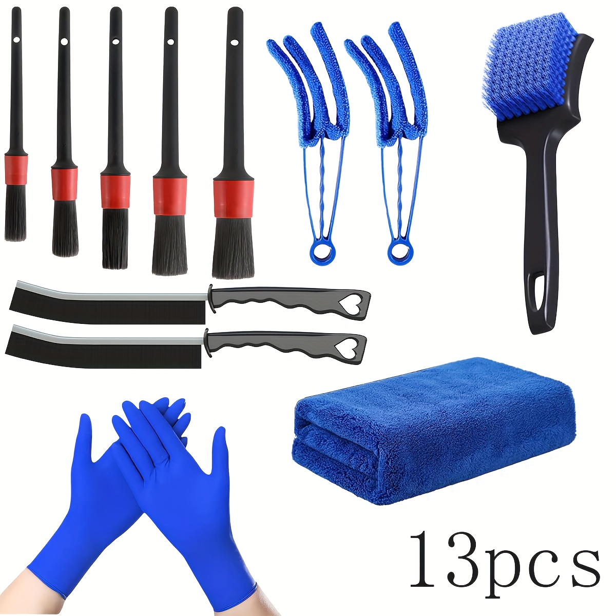 TEMU 13pcs Car Wash Detail Kit, Car Wash Detail Brush Set, Car Wash Detail , Gloves, Detail Brushes, Car Wash Kit, Car Wash Accessories, Interior,