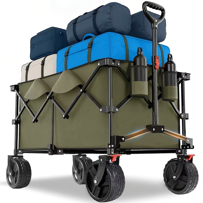 TEMU XXL Plus Opvouwbare Handkar, 200L 200kg Opvouwbare Handkar met Remmen voor Werk, Extra Brede Banden Terreinwagen, Gepatenteerd Opvouwbaar vanuit