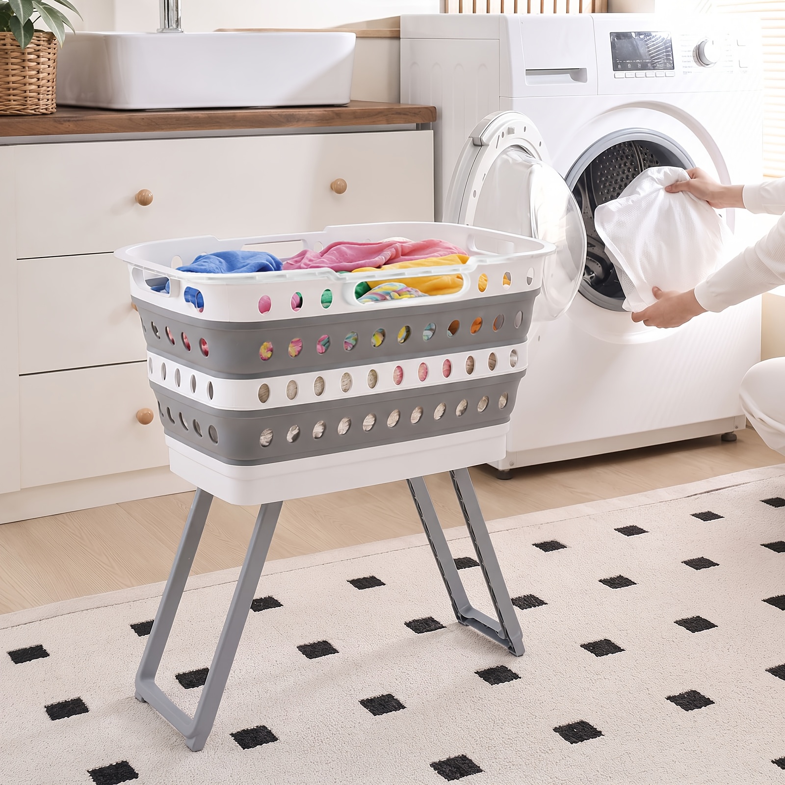 Large Foldable Laundry Basket With Stand, Collapsible Ventilated Clothes Hamper, Non-slip Feet, Space- Laundry Bin For Clothes, Bathroom, Bedroom & Laundry Room, Laundry Baskets