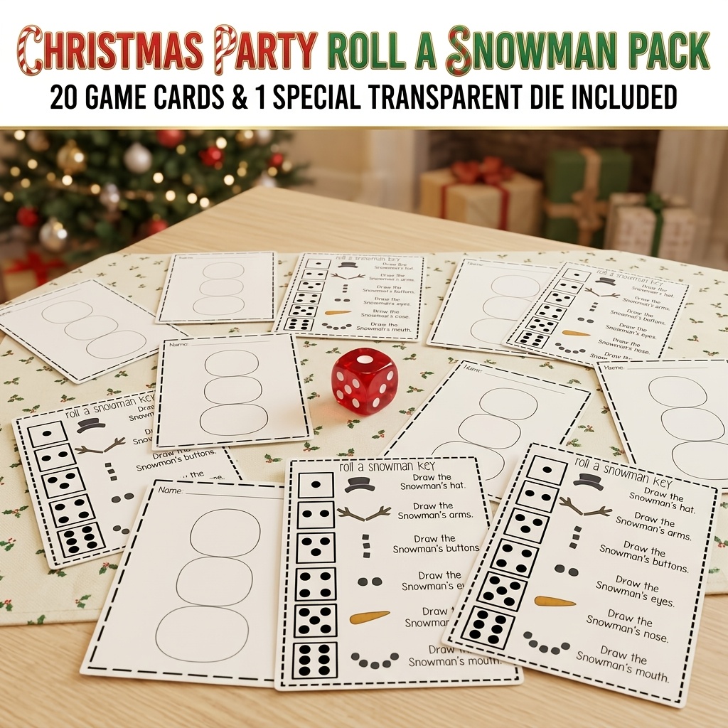 Roll a Snowman Game Cards with Dice Numbers