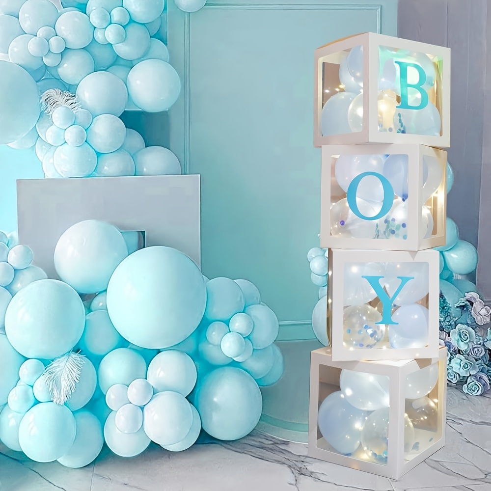 

3pcs Set Of Boxes With 'boy' Letters - Showers, Birthdays & Gender Reveals - Paper & Transparent Plastic Decorations