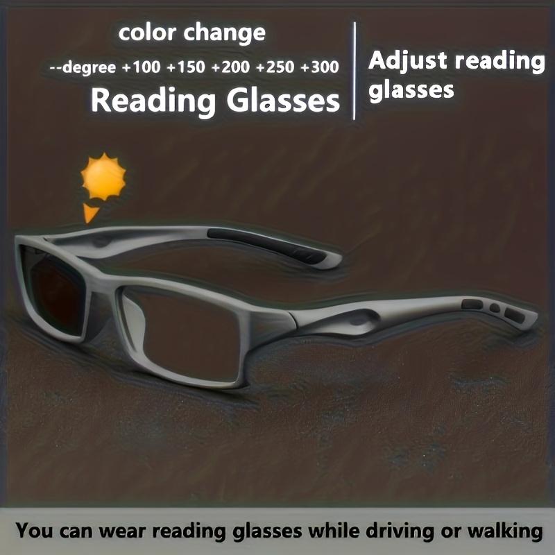 mens automatic photochromic reading glasses with light blocking gradient lens dual focus far near adjustable lens technology non prescription Product details 1