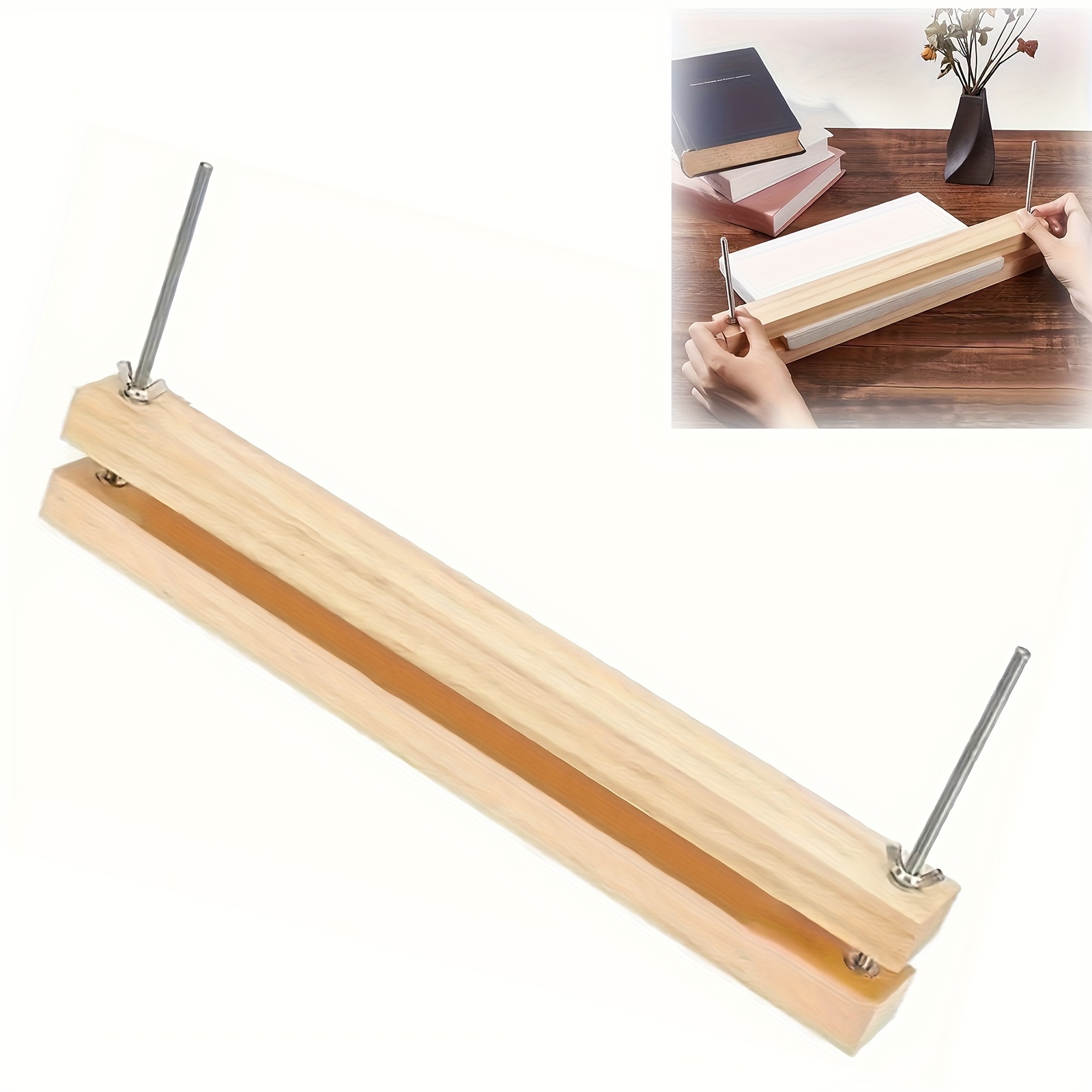 Set Of Wooden Book Binding Press With Screws, Rectangular Craft Binding Press, Home Office Durable Diy Stapler For Paper Making And Book Binding Utensils