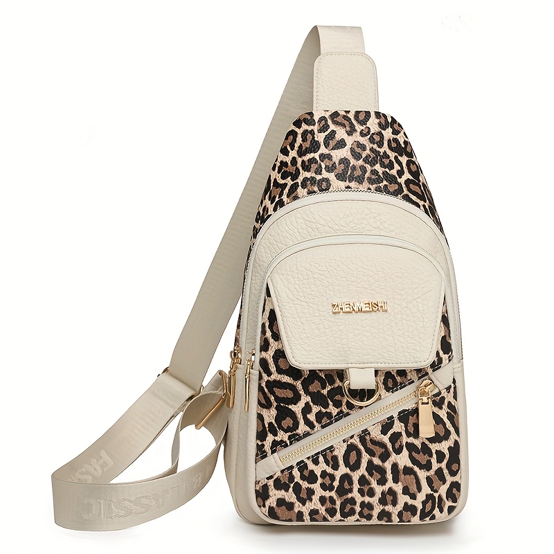New Women' Fashion Vintage Leopard Print Single Shoulder Crossbody Chest Bag, Multi-functional Large Capacity Fashion Chest Pack
