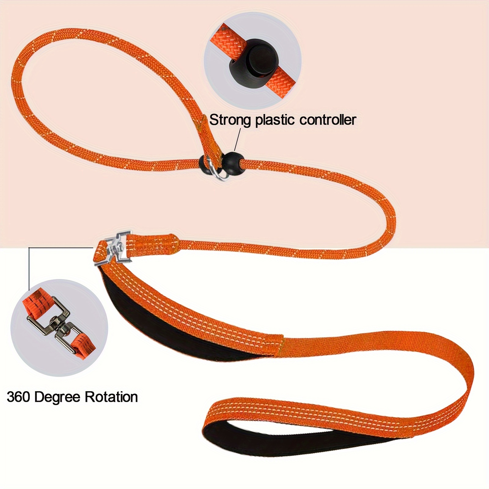 Reflective 2-in-1 Dog Leash and Collar Set - Adjustable Nylon Rope with Soft Padded Handle for Safe Outdoor Walks details 5