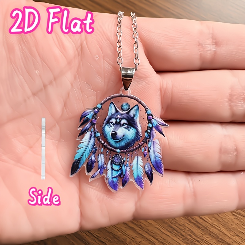TEMU Stijlvolle en knappe 2D platte wolvenhanger ketting, acryl wolvenhanger ketting, sieraad met een speciaal dubbelzijdig hartontwerp voor jou,