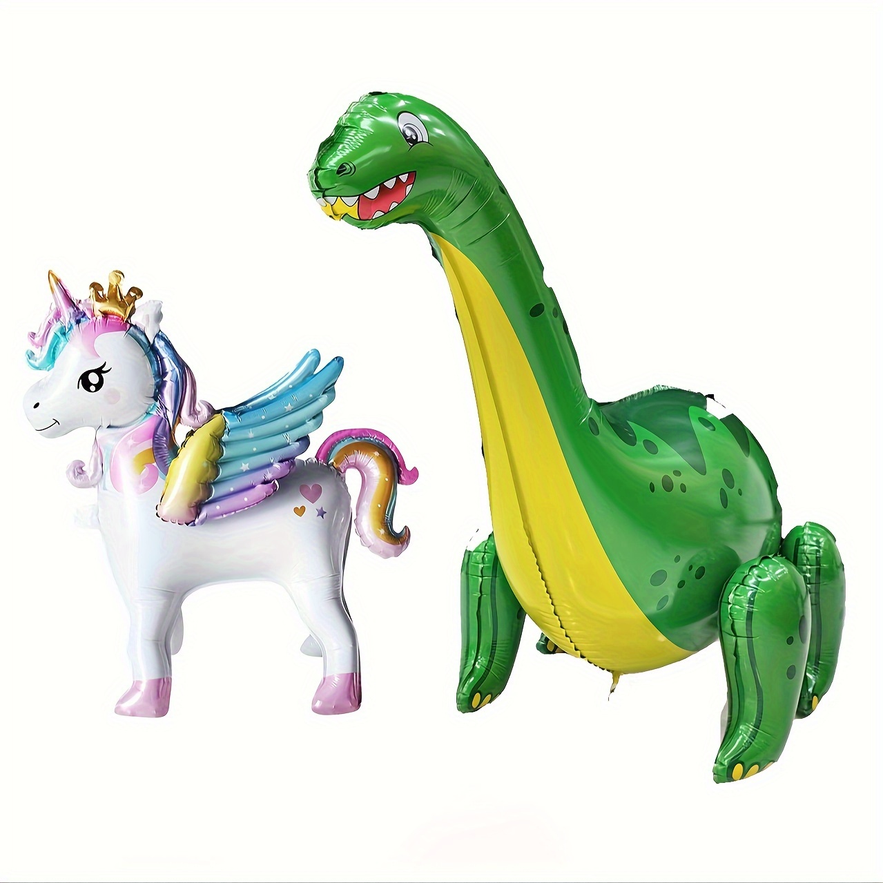 Image of 2 Pieces Of Foil Balloons, 1 Featuring -inch Unicorn And -inch Green Dinosaur, Perfect For Decorating Themed Events, Holiday Presents, And Festive Occasions Like Christmas, Halloween, And Carnivals