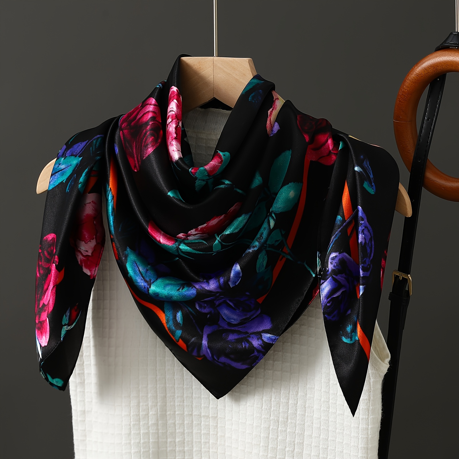 TEMU New Floral Patterned Scarf For Women, Stylish And Versatile, Perfect For As A Small Neck Scarf