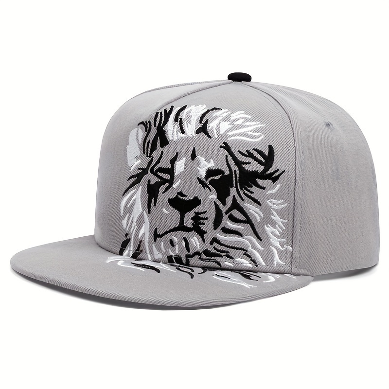 

Men's Lion Embroidery Flat Brim Snapback Hat, Casual Lightweight Baseball Cap