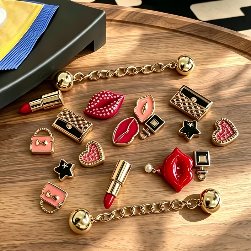 TEMU 18pcs Series Shoe Charms, Cute Lip Lipstick Flower Decorations, Removable Diy Shoe Accessories Compatible With Perforated Sandals, Slippers,