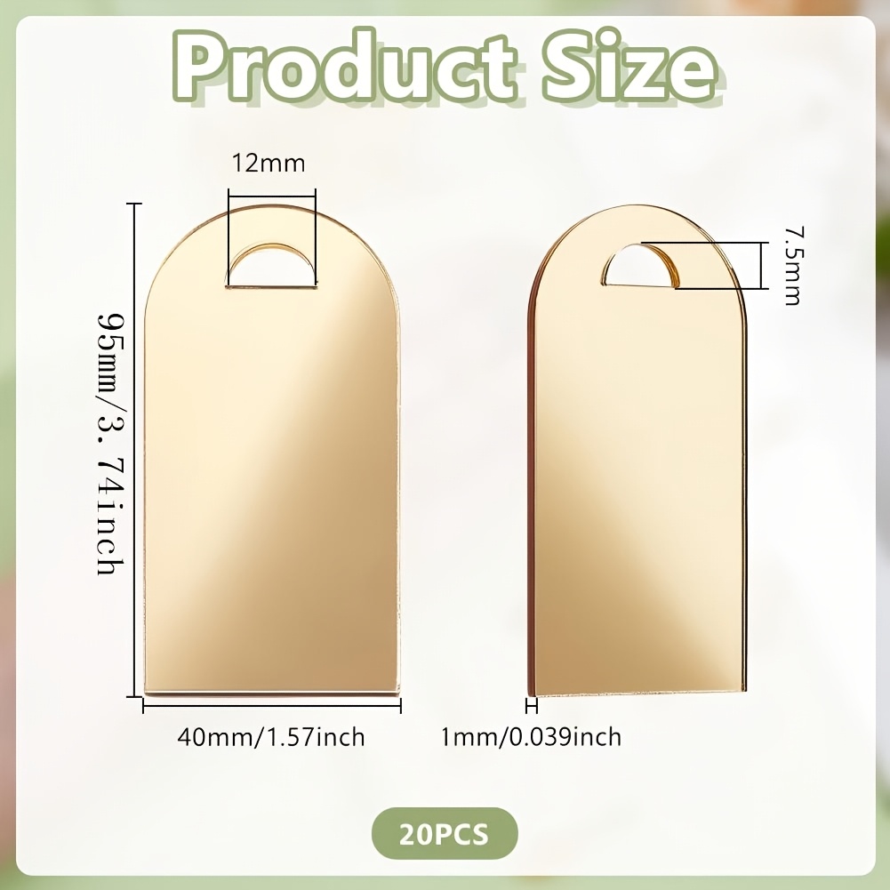 TEMU 20/40pcs Mirror Golden Acrylic Tags, 2d Flat Cards Size 1.57 Inches X 3.74 Inches, Blank, Wedding Table Decor, Birthdays, Centerpieces,