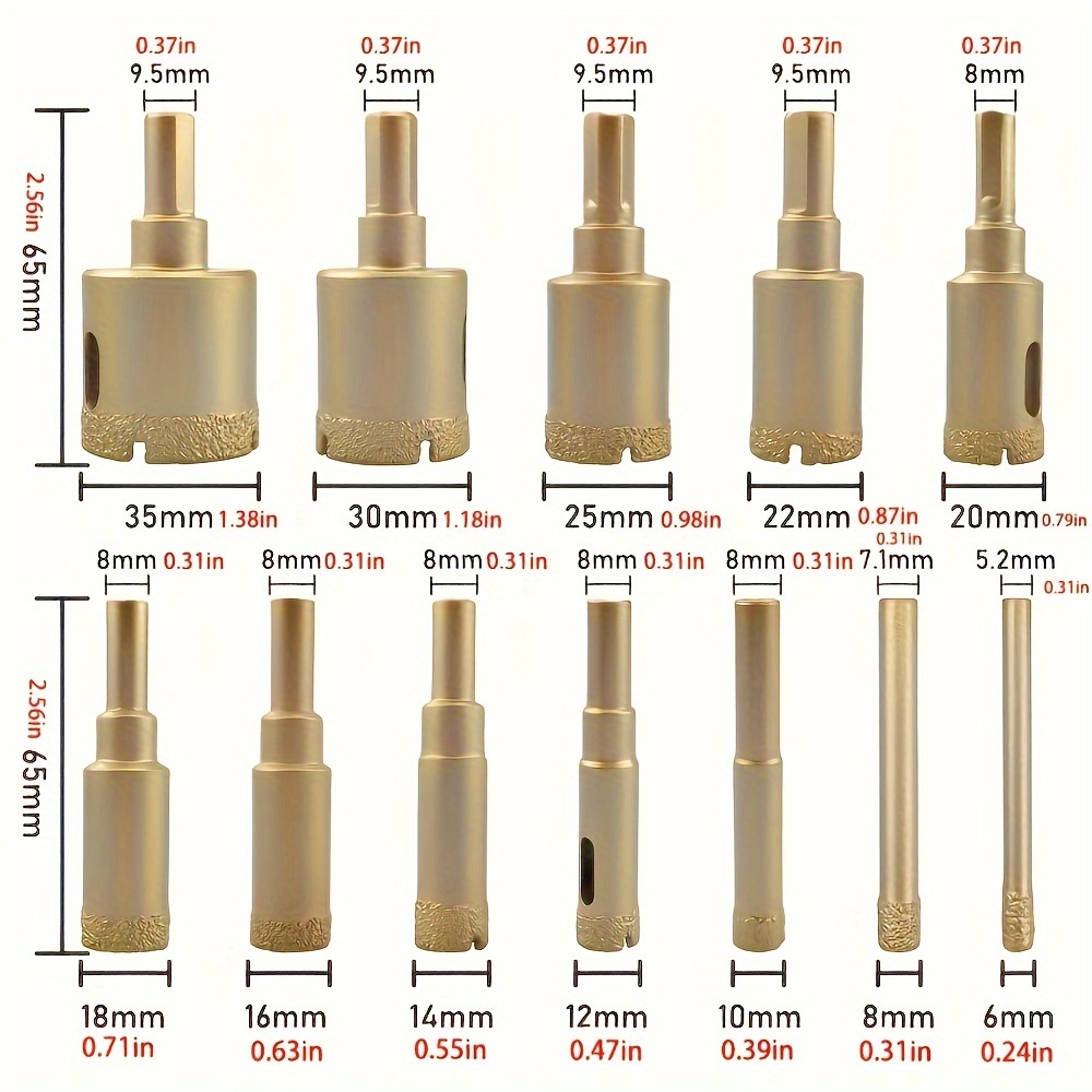 set of 12 diamond drill bits for glass marble and stone   a   kit ranging from 6 to   along with hand tools for   and ceramic details 4