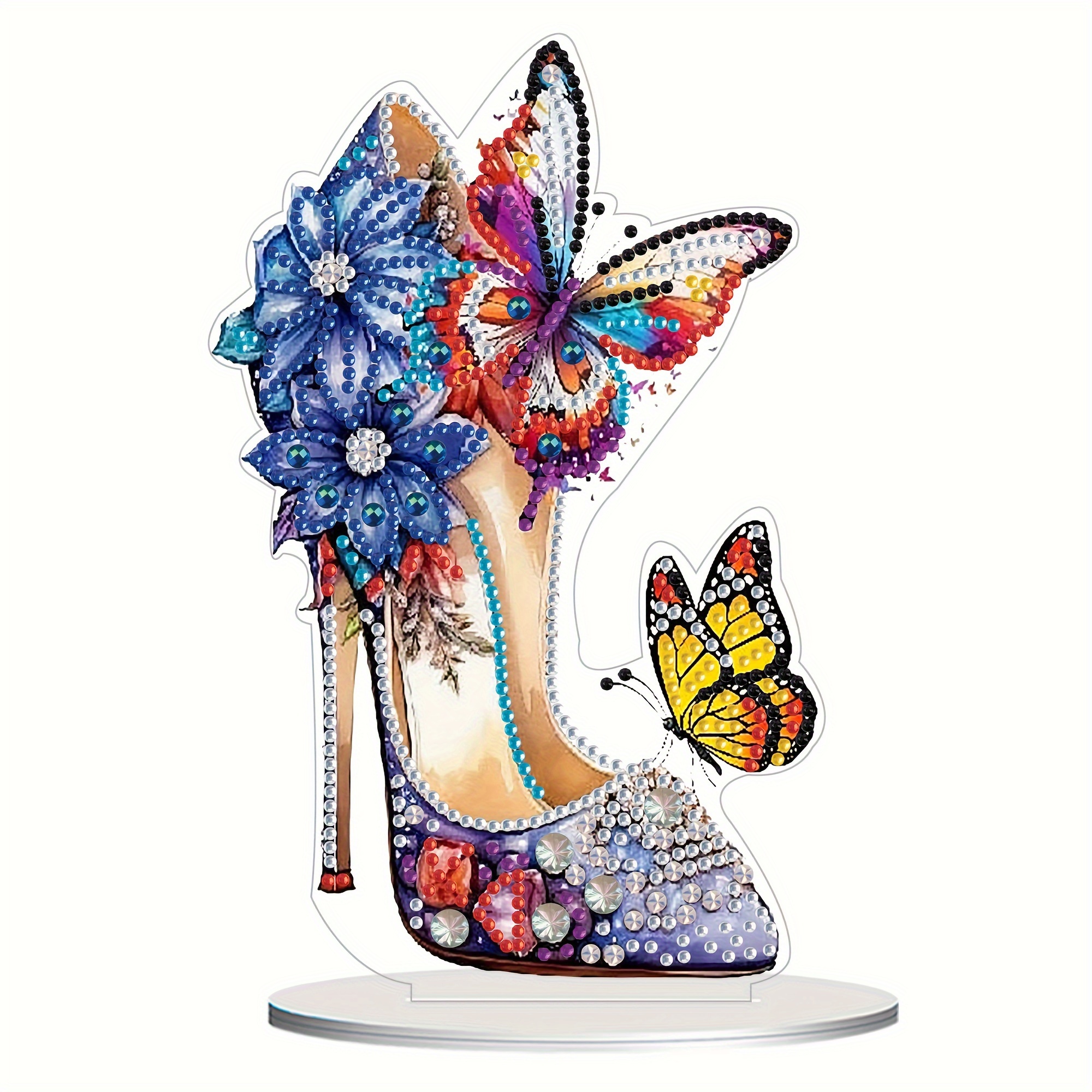 

Butterfly High Heel Shoe Diamond Painting Kit - Cartoon Theme With Irregular Shaped Acrylic Diamonds - Fashionable Watercolor Diy Decor For Any Space