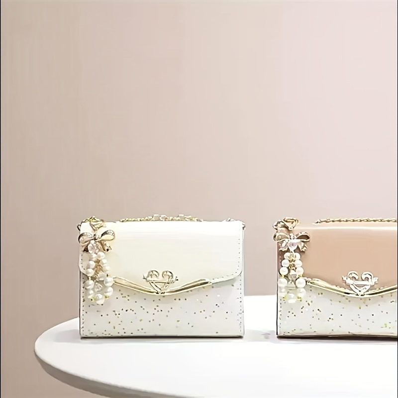 womens bohemian beige pu crossbody bag with tassel charm lightweight flap shoulder purse metal chain strap portable for college ideal gift for valentines day everyday use Product details 4