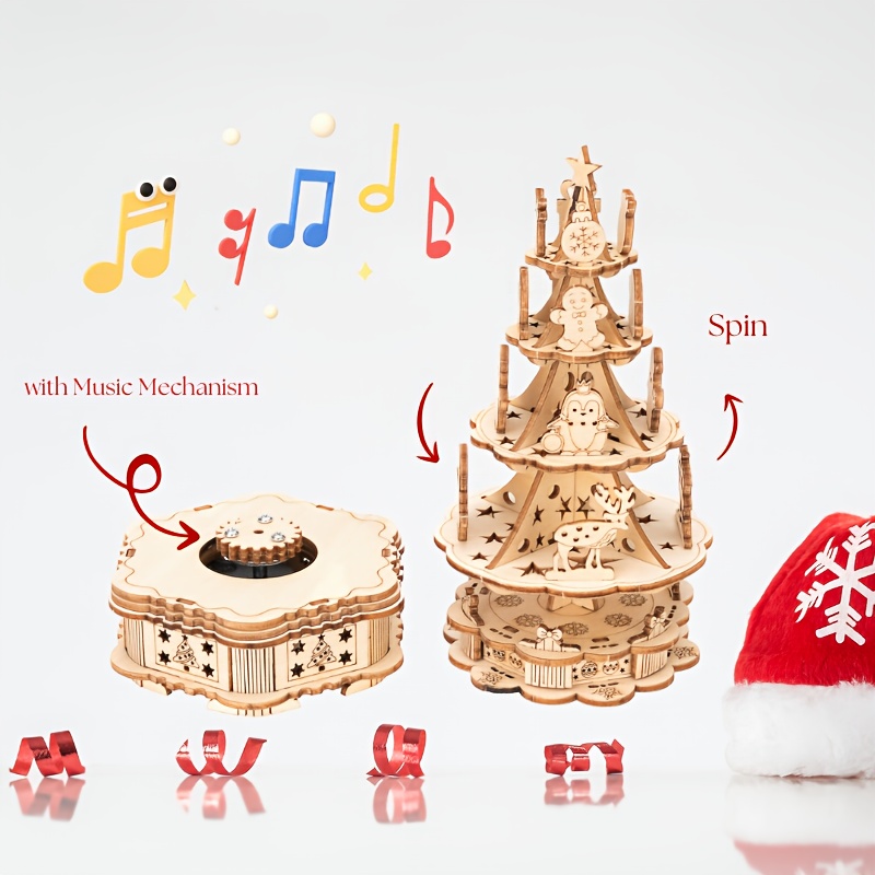 3d Wooden Puzzle Christmas-themed Rotating Tree Music Box 3d Puzzle