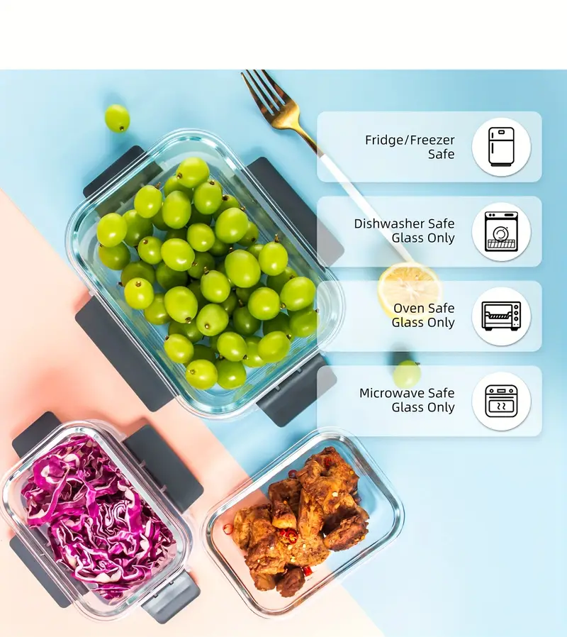 glass meal prep containers with steam vent food storage containers with airtight lids for home kitchen portion control Product details 3