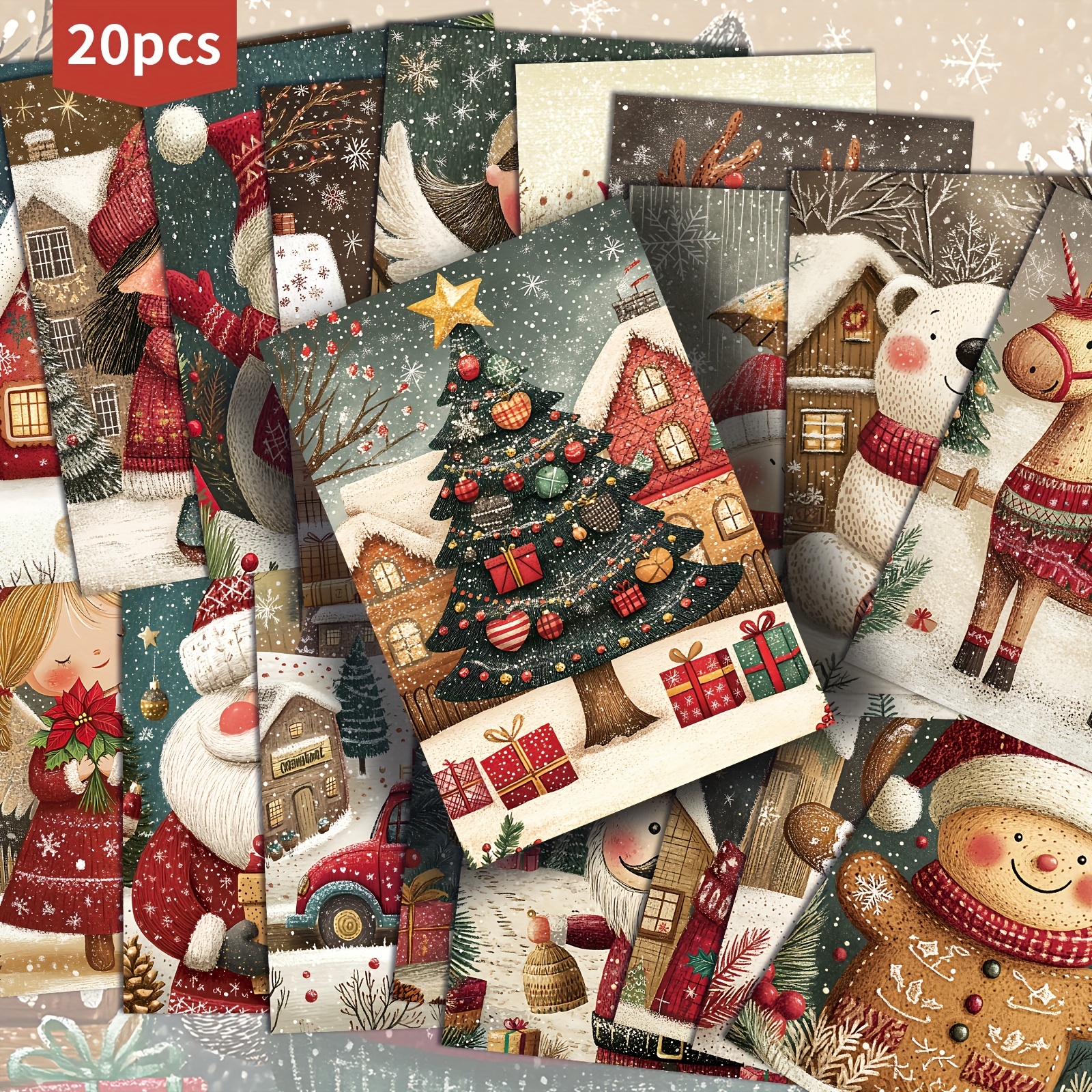 TEMU 20-pack Vintage Winter Cute Christmas Decoration Postcards - 4x6 Inches Retro Junk Journal Paper, Classic Pinup Illustrations, Collectible