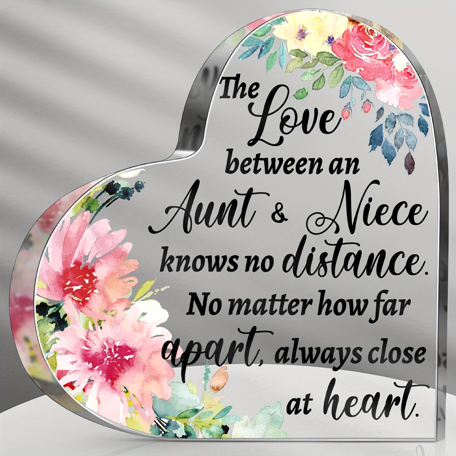 

1pc Contemporary Acrylic Heart-shaped Sign With - Multifunctional Decorative Plaque For Aunt & Niece, Birthday, Christmas, Thanksgiving Gift, English Text