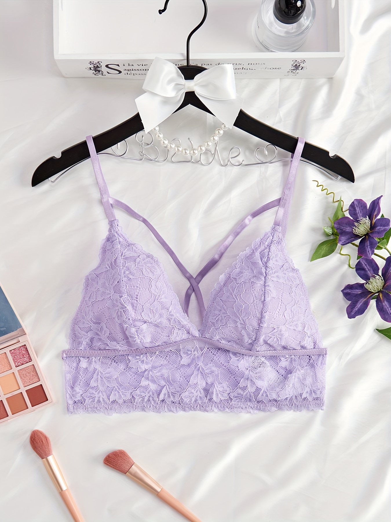 Sexy Lace Triangle Lingerie Set No Padded See Through Bra Sexy