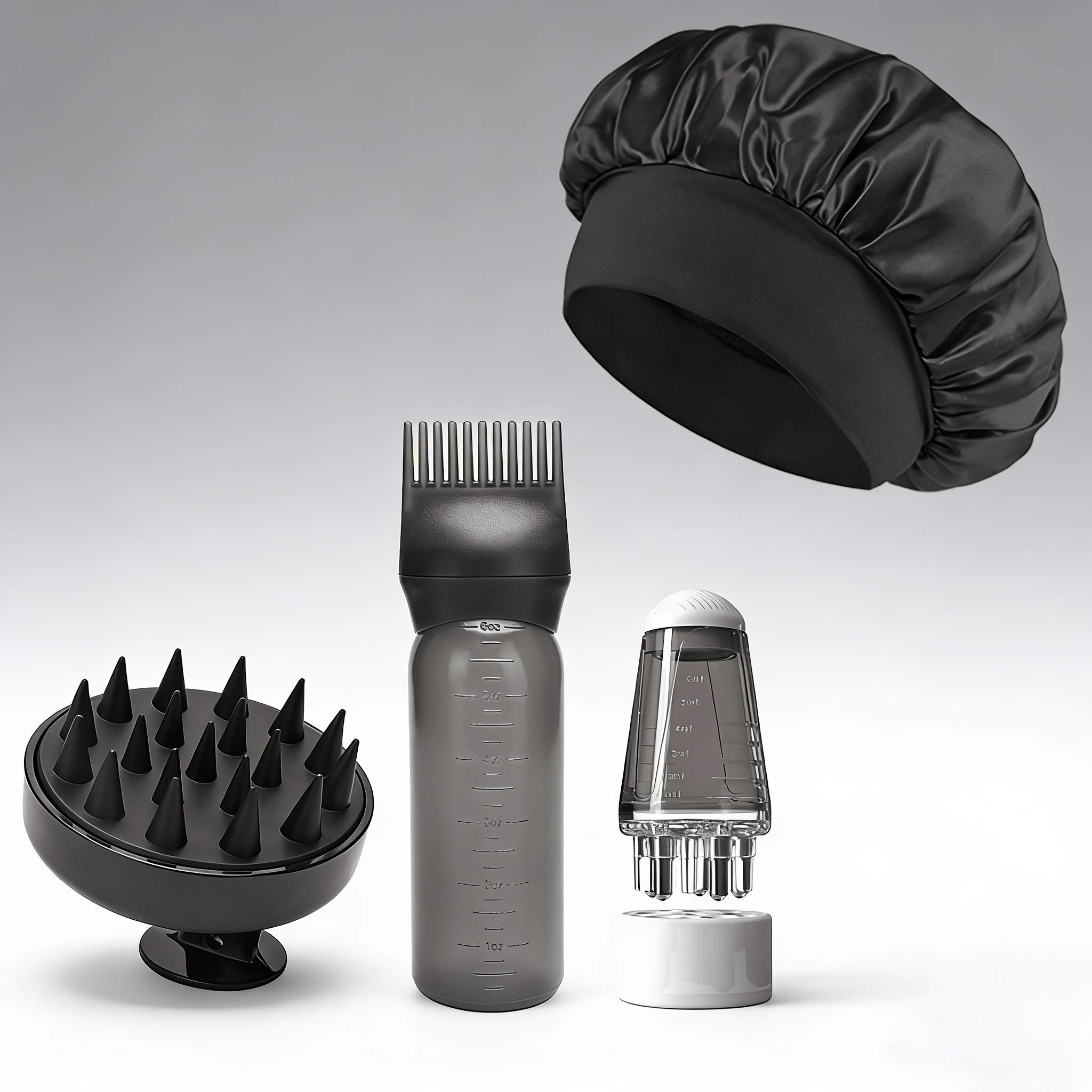 TEMU 4pcs Professional Hair Root Comb And Essential Oil Applicator Dye Shampoo Bottle Soft Scalp Massage Liquid Comb Set, Home Hair Care Kit, Bathing