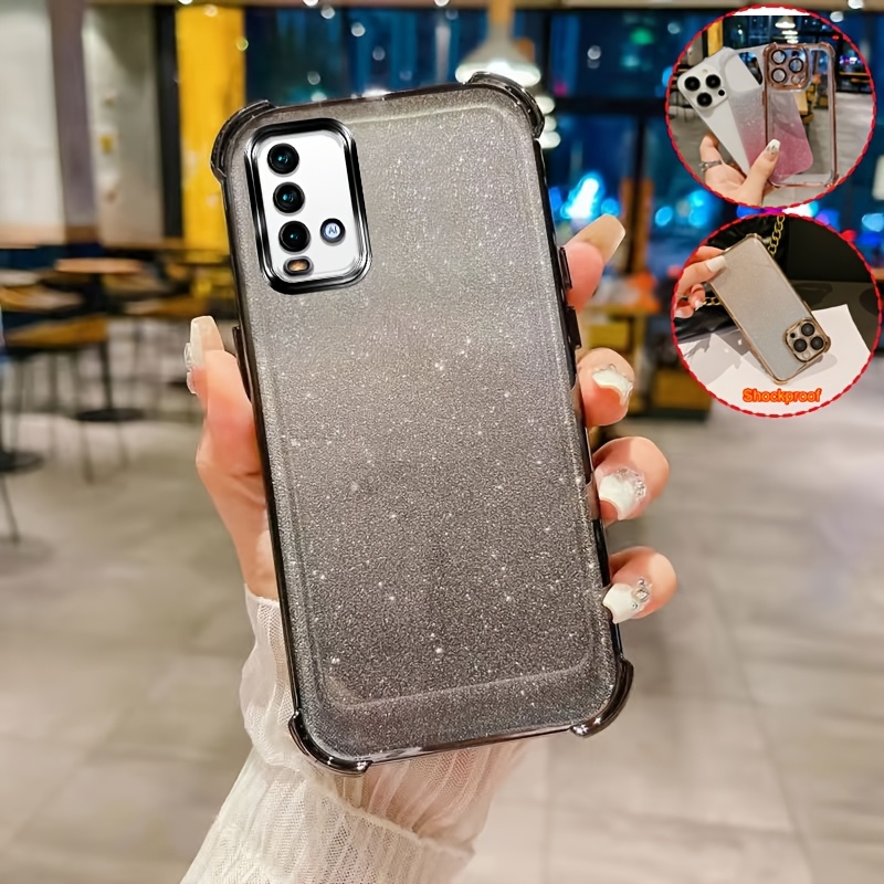 TEMU Phone Case - Luxury Gradient Glitter Plating Shockproof Protective Phone Case For Xiaomi For Redmi 9t Pink Purple Blue Transparent Tpu Cover For