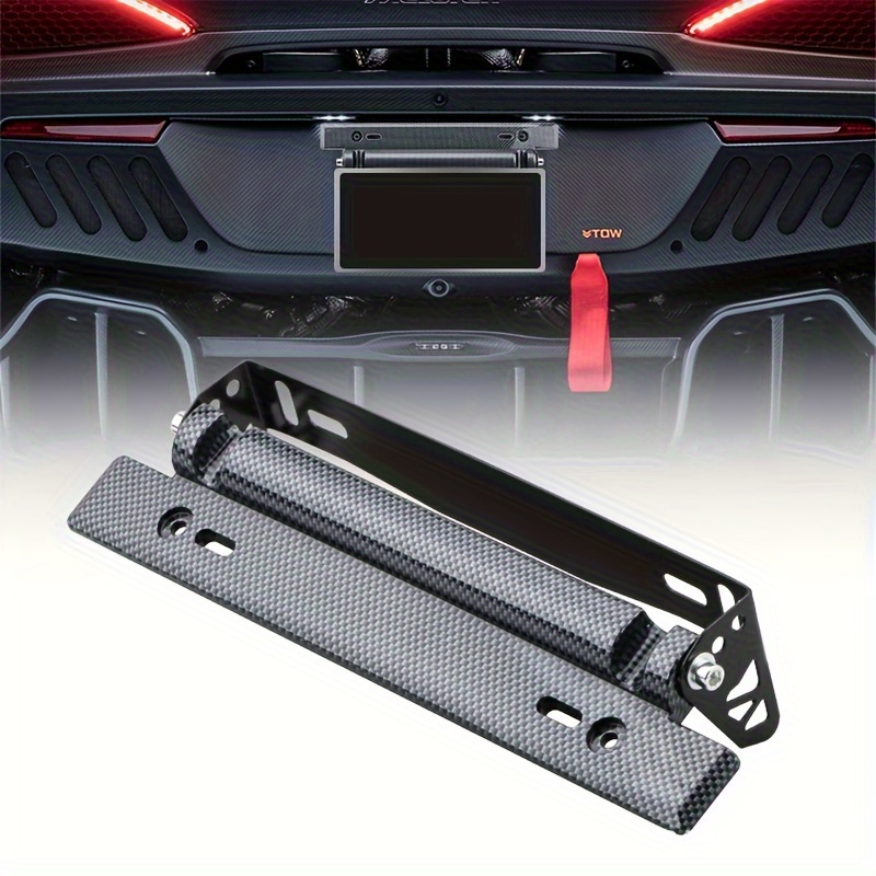 

Stainless Steel License Plate Frame Holder, Adjustable Mount Bracket With Carbon Fiber Pattern, Racing Style, . Plates