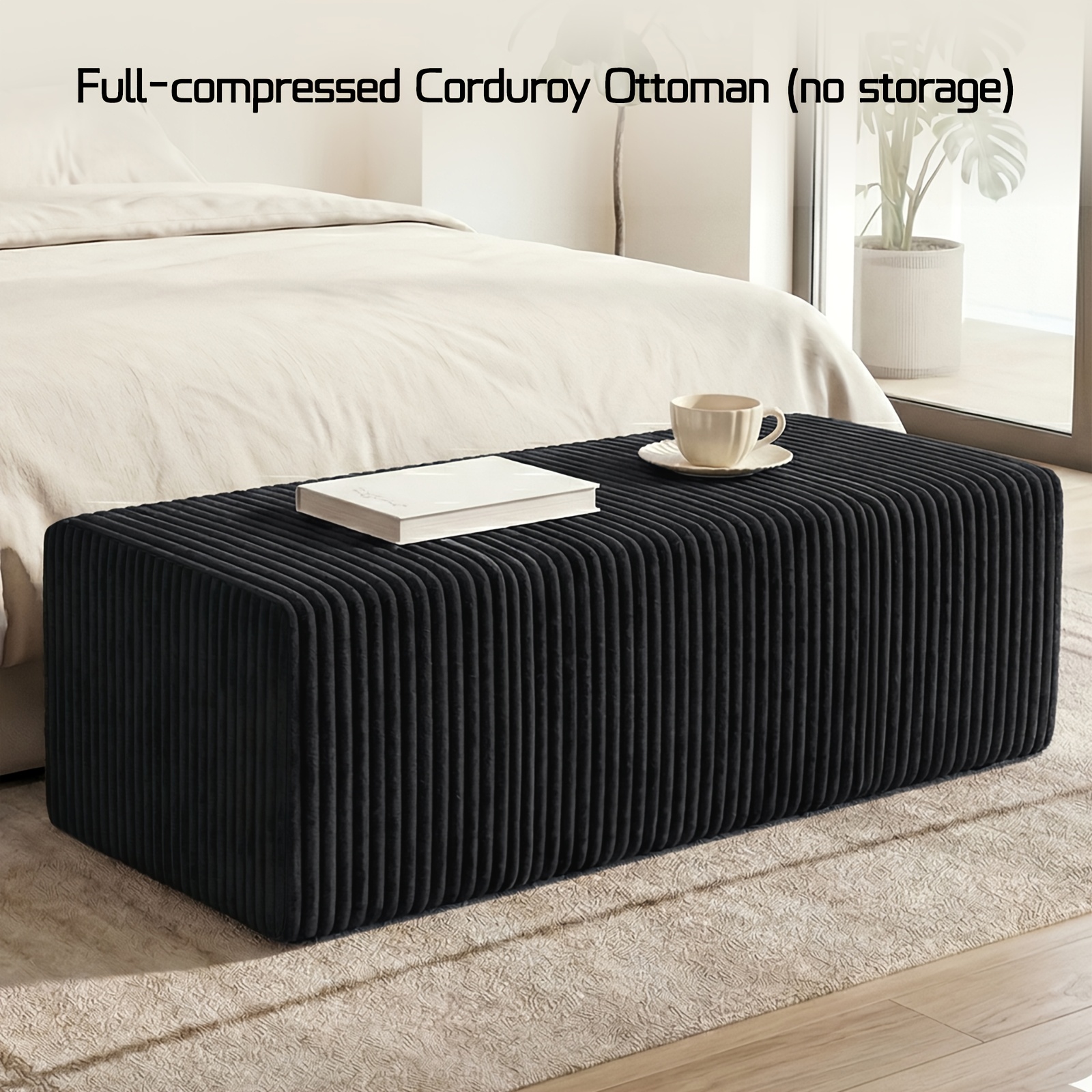 ATOMHAUS Upholstered Storage Bench for Bedroom End Of Bed Rolled Armed Corduroy Linen Fabric Ottoman Couch Long Bench Window Sitting Fireplace Toy Storage Bench Living Room Furniture