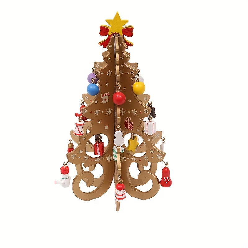 

Wooden Christmas Tree Figurines Set, Diy 3d Decoration, Seasonal For , New 's , No Needed - 6pcs Set