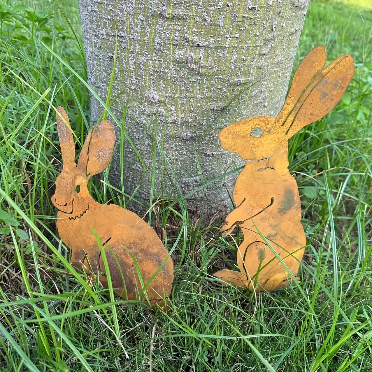 

2pcs Rustic Metal Rabbit Garden Stakes - Animal Silhouette Decor, Christmas Themed Outdoor Ornaments, Gift For Home & Garden