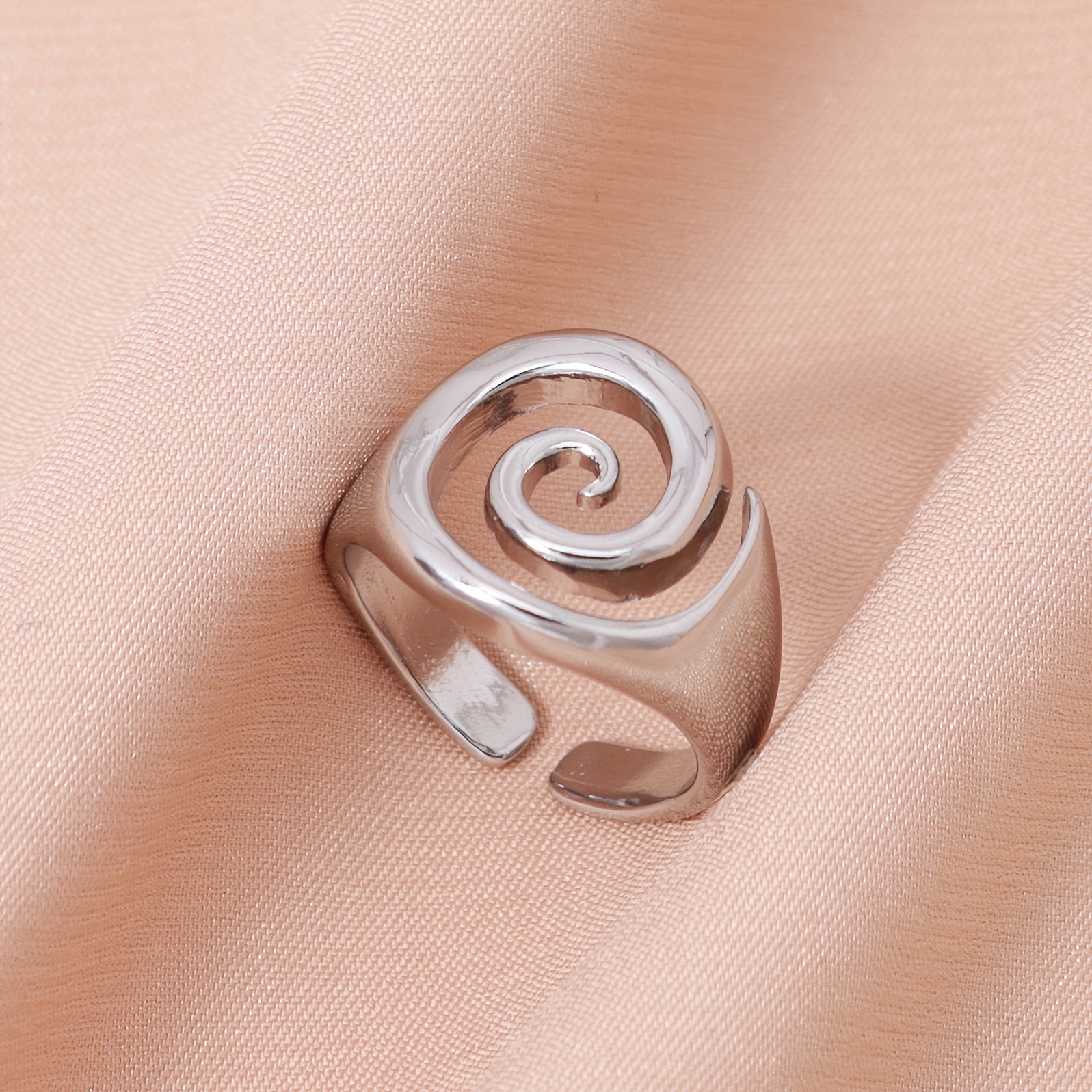 TEMU 1pc Cyspzmd Adjustable Wide-band Spiral Ring - Minimalist Openwork Wide-band Suitable For , K Plated Unisex Jewelry For Music Festivals, Daily
