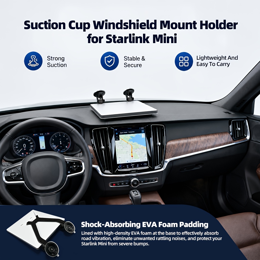Support pour Starlink Mini, adapté aux voitures, camions, camping-cars, bateaux et à une utilisation en extérieur - Support portable réglable à ventouse avec base d'installation sans dommage, support compatible pour véhicule, camping-car, pour appareil Starlink Mini