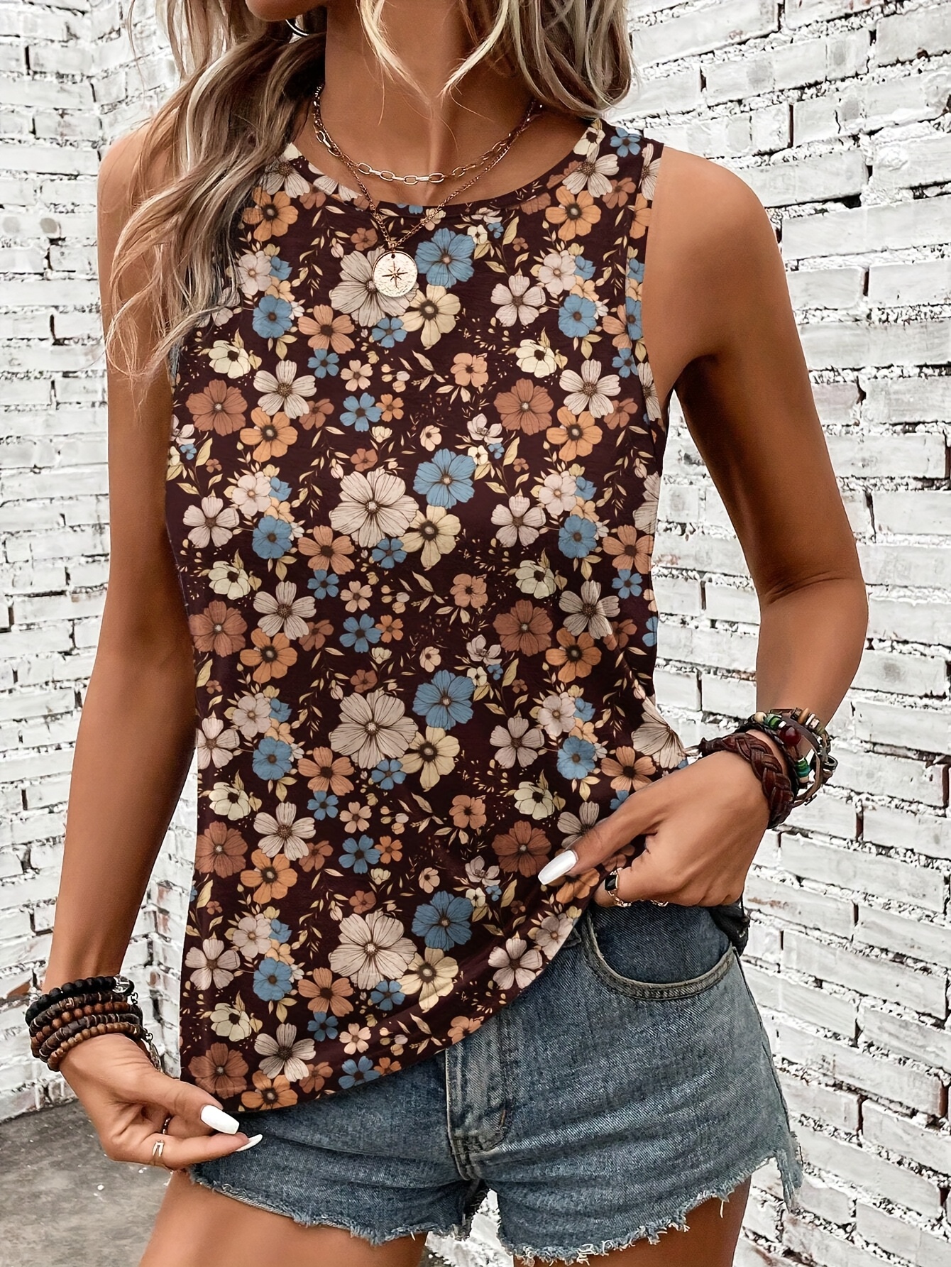 womens summer floral print sleeveless tank top retro semi Temu