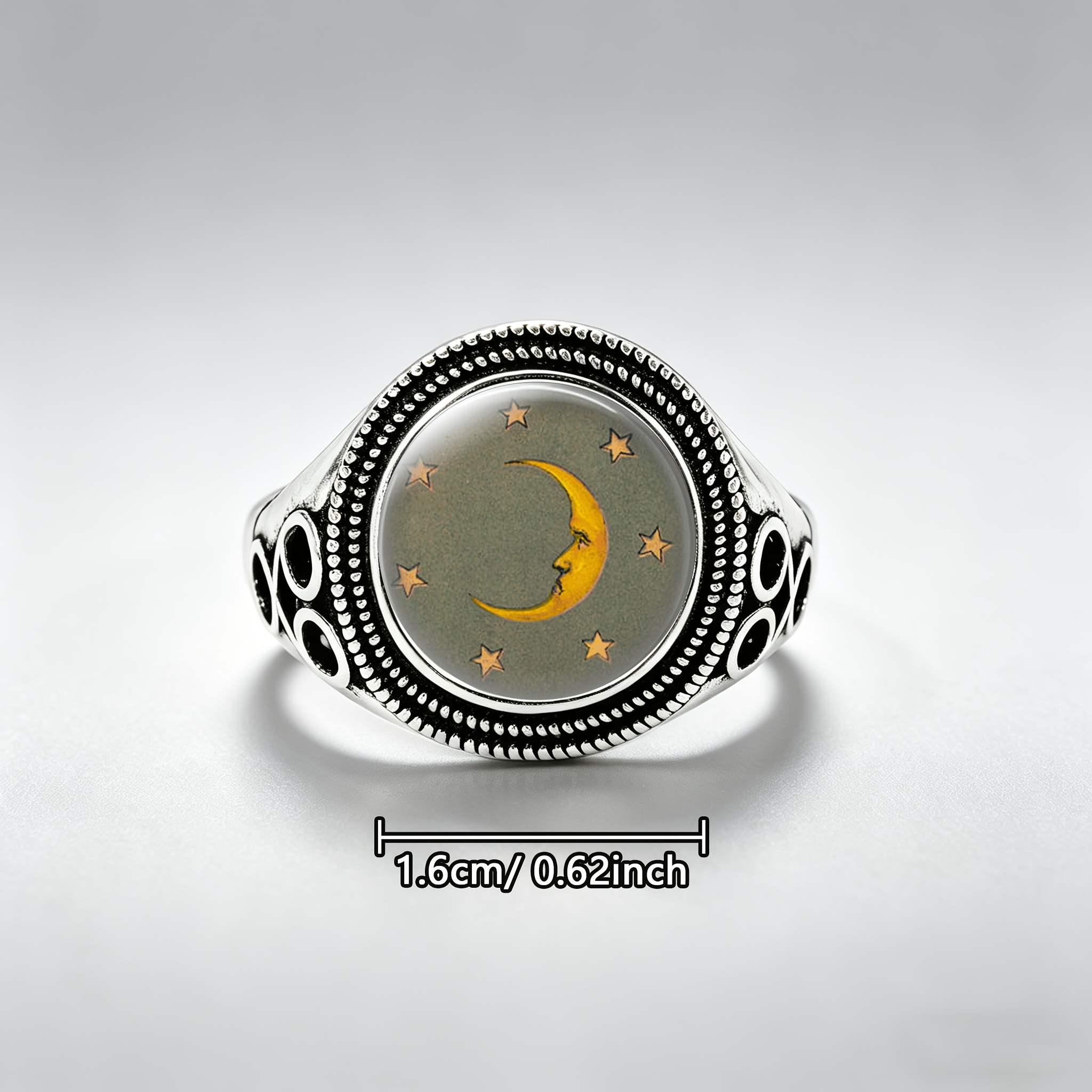 Classic Black Adjustable Ring with Yellow Crescent Moon