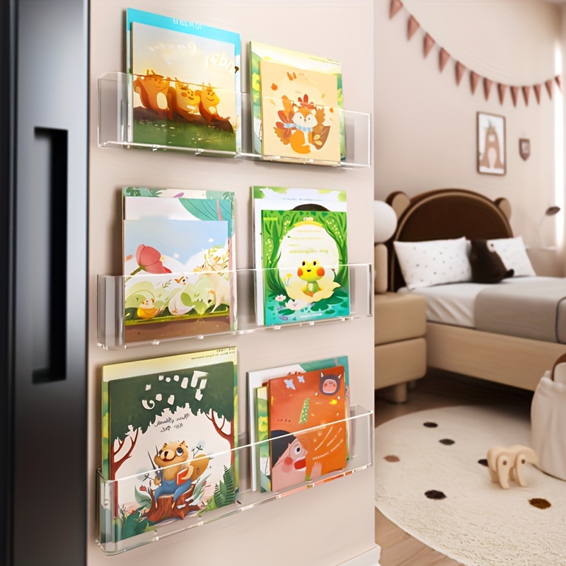 

1/2/3pcs Transparent Adhesive Wall-mounted Shelf For Books And Decorations, To Drill Holes, Suitable For Hanging On Walls In Corridors, Behind Doors, To Display