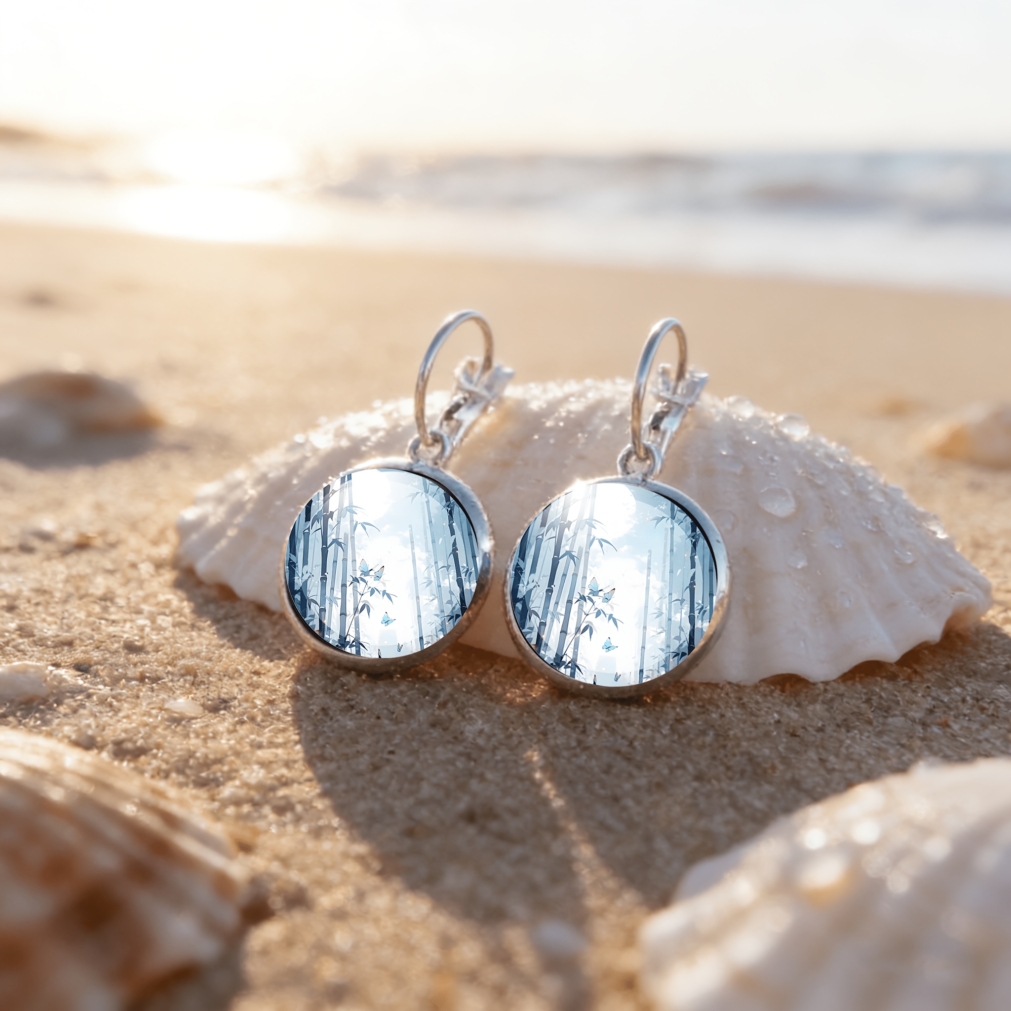 2pcs Set Exquisite Round Glass Inlaid White Earrings