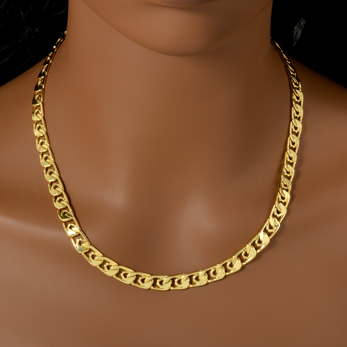 Image of 1pc Women's Fashion Chain Necklace Easy Unique 7mm Wide Copper Chain Classic Layered Necklace Suitable For Daily And Party Wear Jewelry Gift