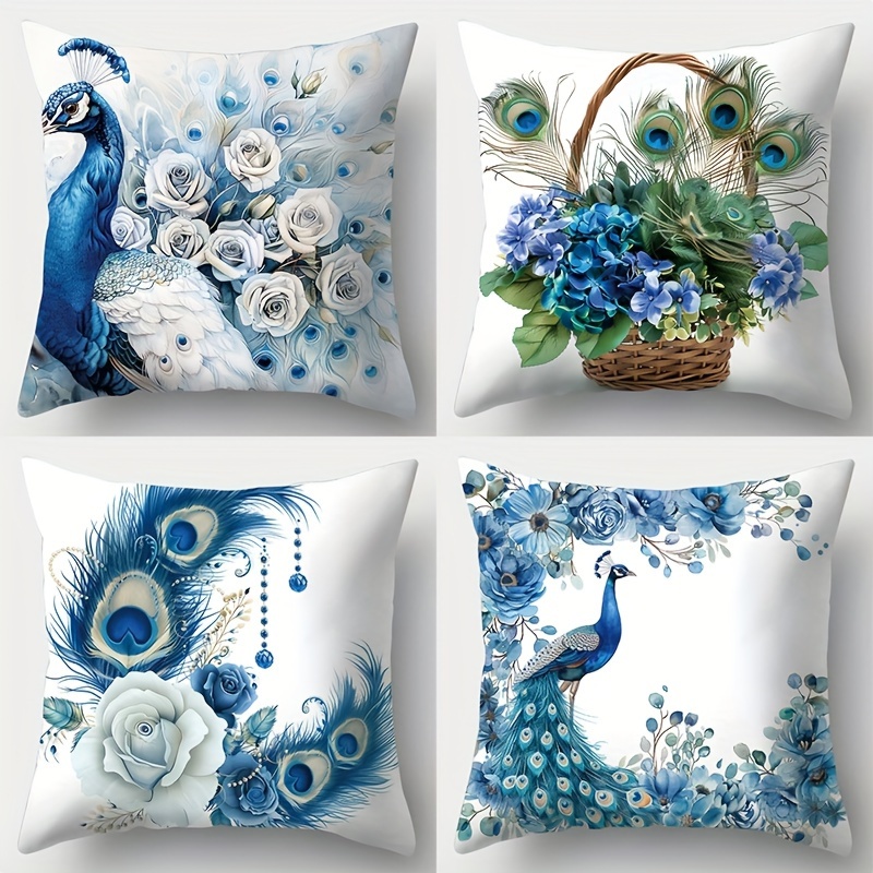 

4-pack Contemporary Throw Pillow Covers, 17.72" Square, 100% Polyester, Hand Washable, Zippered, Woven Floral Print Cushion Cases For Living Room Sofa And Bedroom Decor - Pillow Inserts Not Included