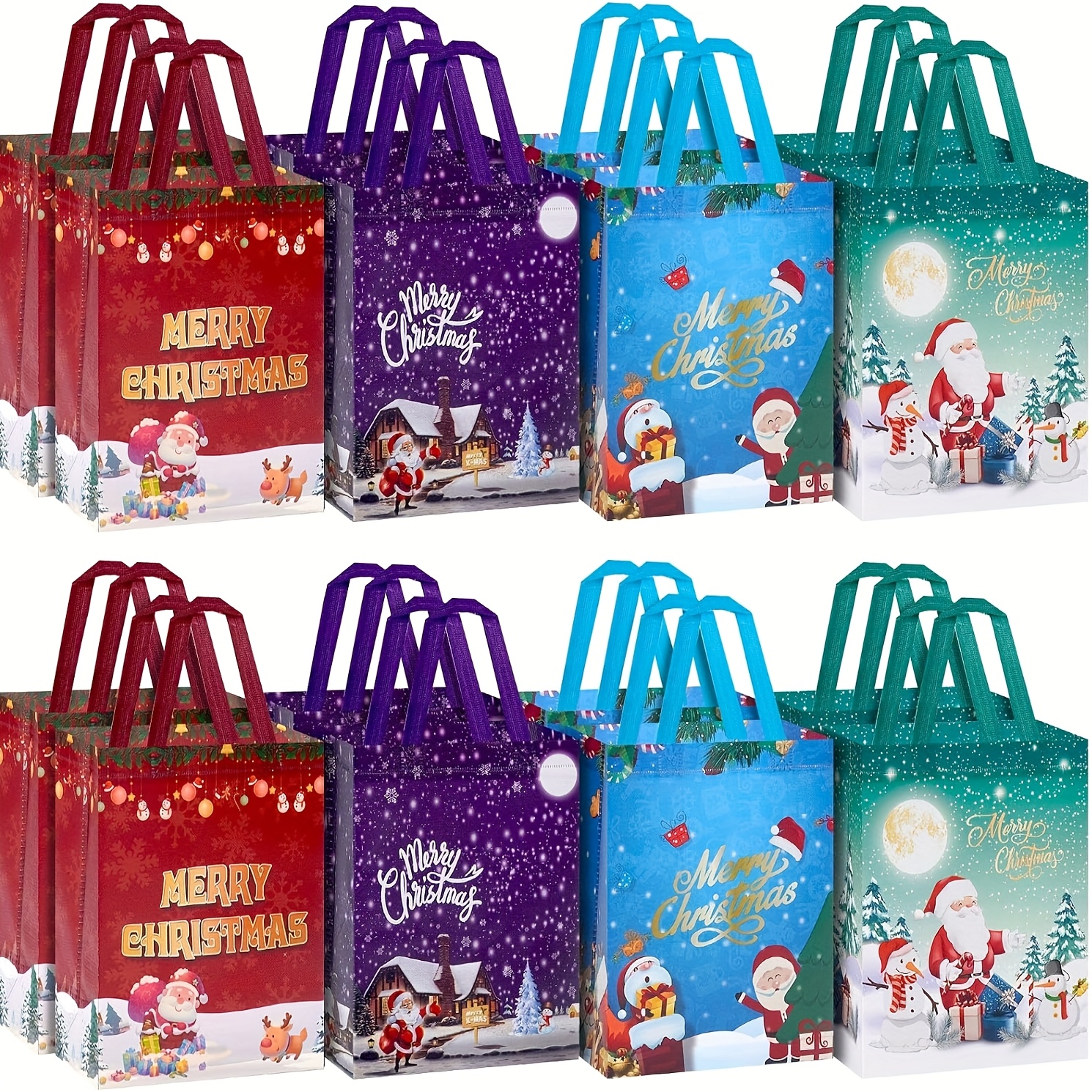 TEMU Lot de 16 sacs cadeaux de Noël à motif aléatoire, taille moyenne - Sacs réutilisables en non-tissé avec poignées - Parfaits pour de cadeaux/les