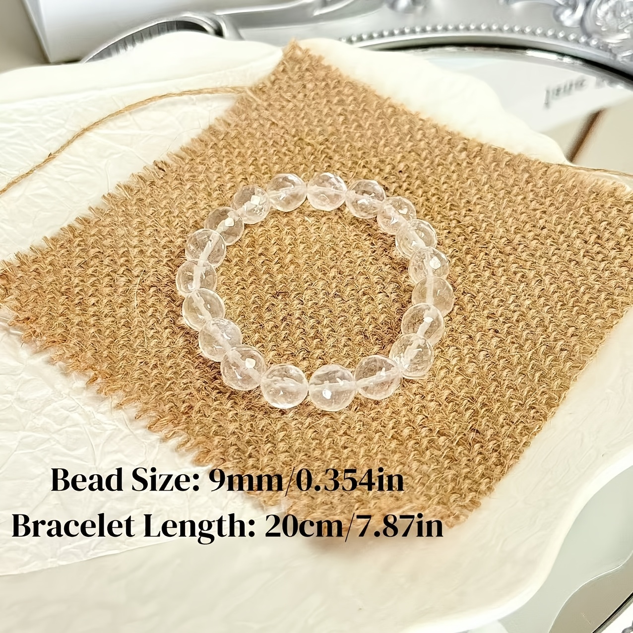 9mm AAA Natural White Crystal Pineapple Bead Bracelet, Crown Chakra
